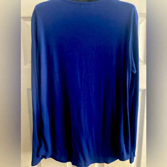 OFEEFAN Long Sleeve V Neck Dressy Blouse, Loose Fit Tunic Top Curved Hem size L - Picture 6 of 7